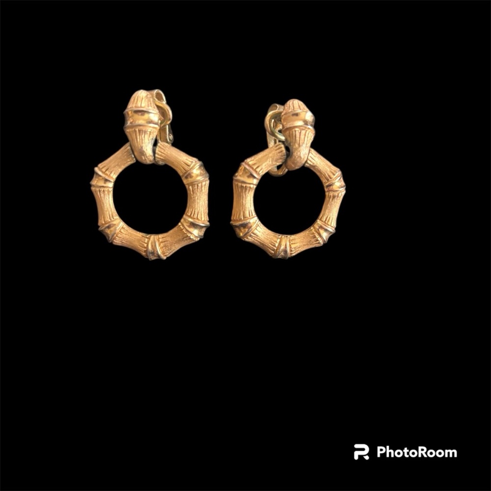 Vintage Avon Gold-Tone Bamboo Hoop Earrings